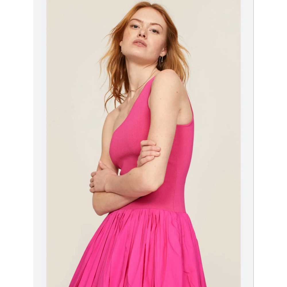 Derek Lam Pink Bubble Hem One Shoulder Midi Dress - Picture 10 of 10